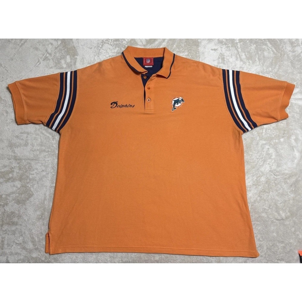 Vintage Y2K Miami Dolphins Polo Shirt Mens Size 2XL Loose Orange Short Sleeve